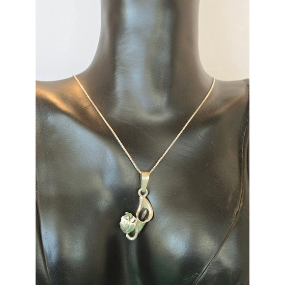 Taxco Jewelry - Necklace calla lily vintage taxco pendant 925 sterling